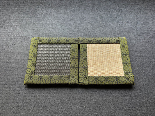 【2枚セット】陰陽の畳コースター|和紙ゴザ×麻の葉模様ヘリ×麻布裏地【和モダン・昴と和オリジナル】