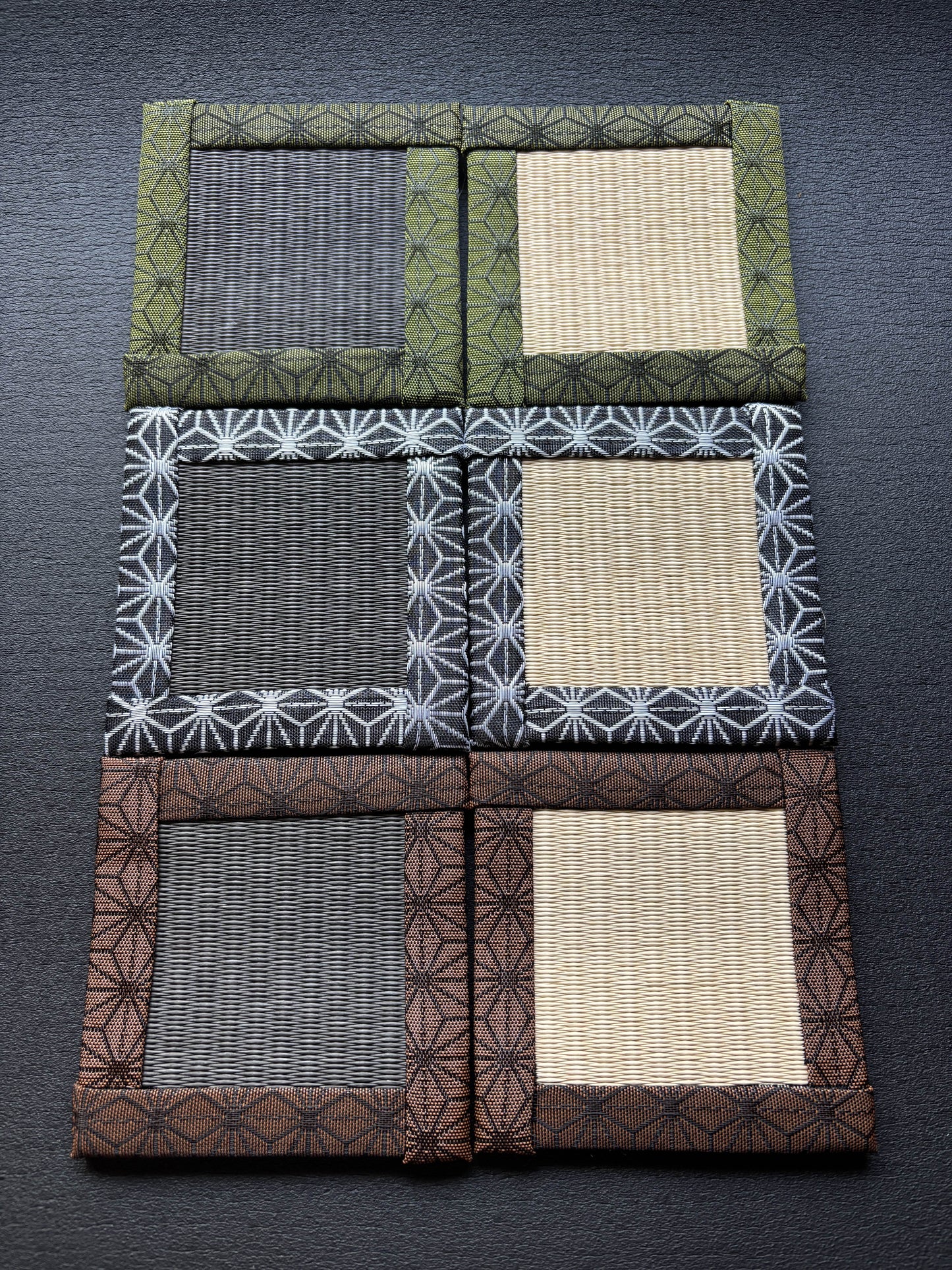 【2枚セット】陰陽の畳コースター｜和紙ゴザ×麻の葉模様ヘリ×麻布裏地【和モダン・昴と和オリジナル】