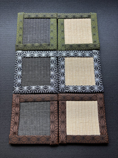 【2枚セット】陰陽の畳コースター｜和紙ゴザ×麻の葉模様ヘリ×麻布裏地【和モダン・昴と和オリジナル】