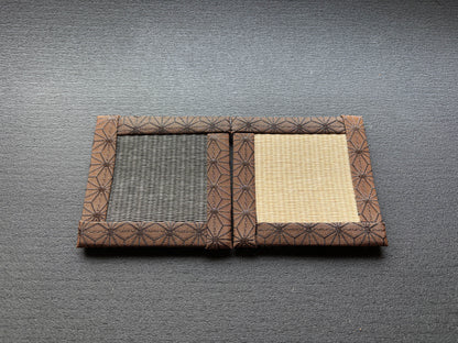 【2枚セット】陰陽の畳コースター｜和紙ゴザ×麻の葉模様ヘリ×麻布裏地【和モダン・昴と和オリジナル】