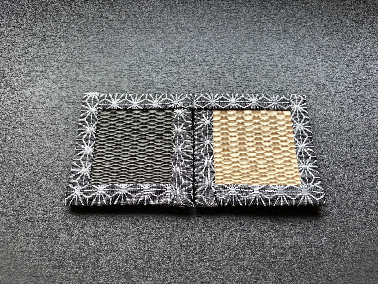 【2枚セット】陰陽の畳コースター｜和紙ゴザ×麻の葉模様ヘリ×麻布裏地【和モダン・昴と和オリジナル】