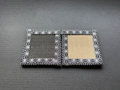 【2枚セット】陰陽の畳コースター｜和紙ゴザ×麻の葉模様ヘリ×麻布裏地【和モダン・昴と和オリジナル】