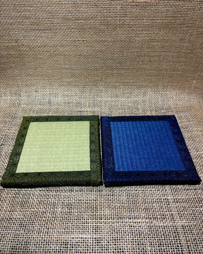 【国産和紙畳】お酒とお茶を嗜む 畳のボトル台＆コースター2枚セット（緑／青）｜滑り止め・麻布仕様